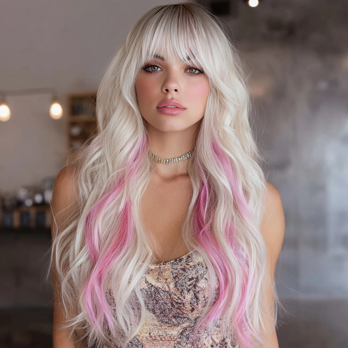 Wholesale New Wig Ladies Natural Split Gradient Gold Dotted pink Long Curly Hair Full Wig Headdress Manufacturer Blonde SM390