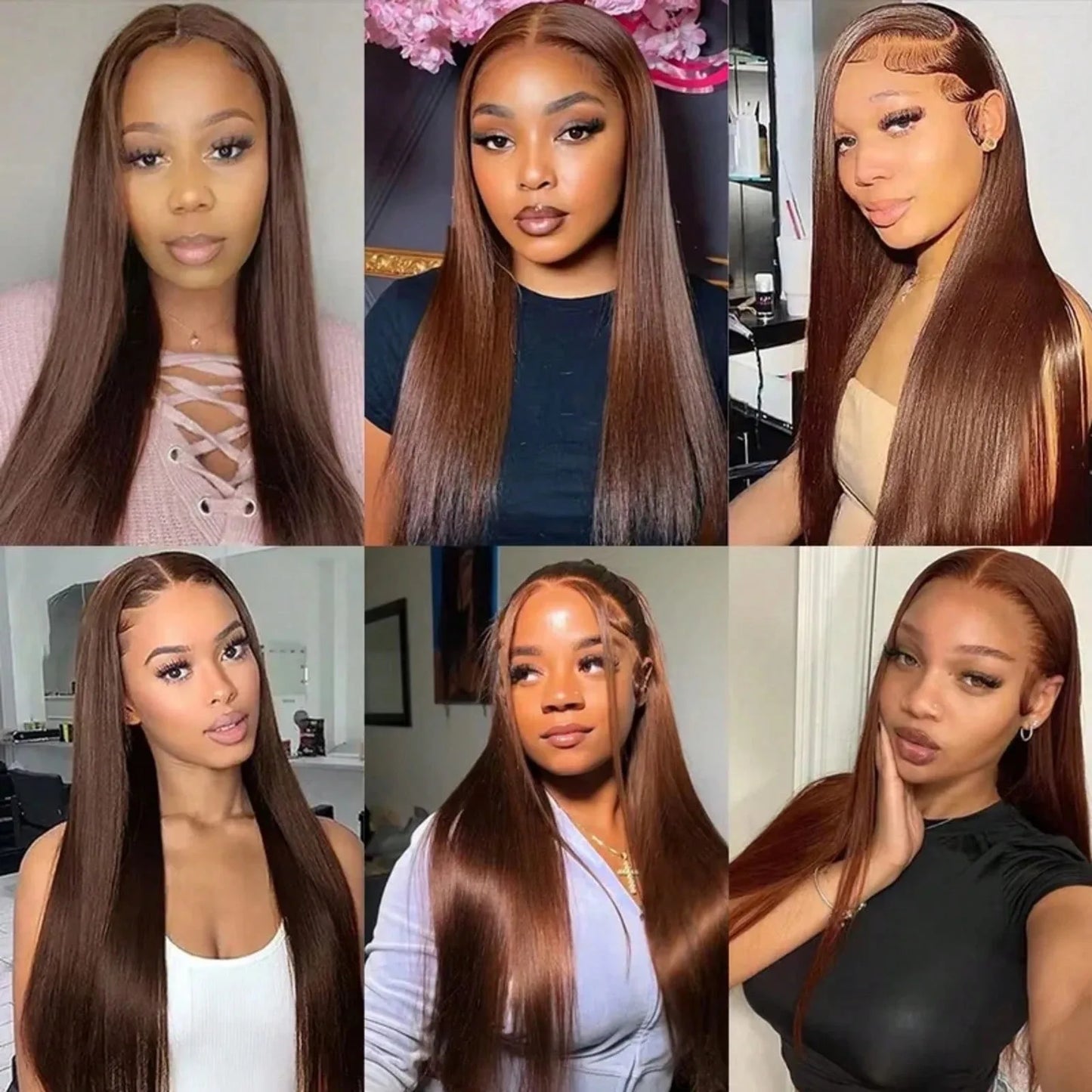 Chocolate Brown Straight Wig 13x4 Lace Front Brazilian Human Hair Wigs Pre Plucked With Baby Hair