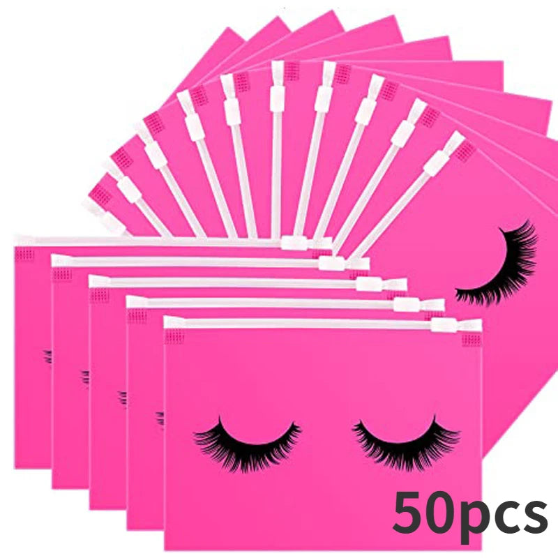 50pcs Eyelash Aftercare Bags Reusable EVA Makeup Bags Toilet Travel Plastic Storage Bag Makeup Pouch Cosmetic With Zipper