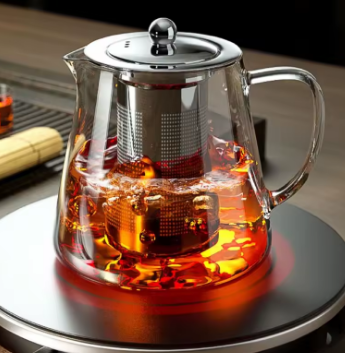 Théière en verre résistant à la chaleur avec passoire