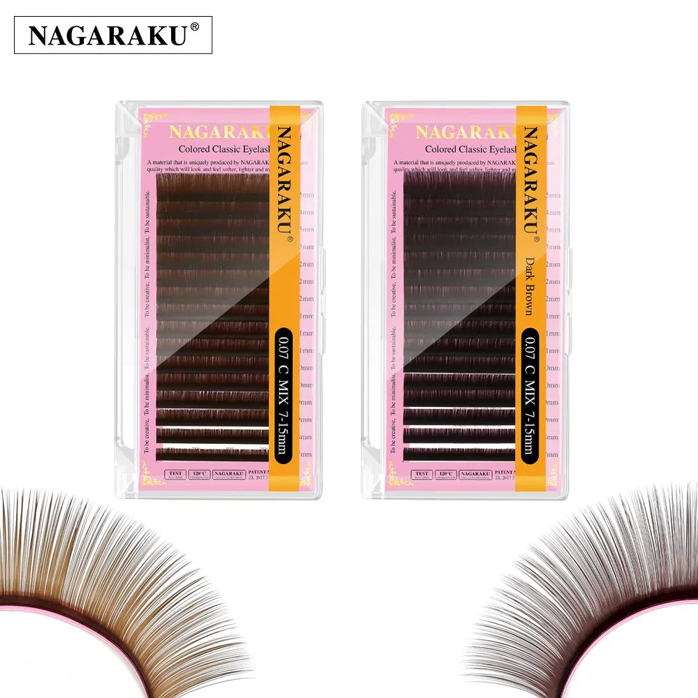 NAGARAKU Brown Eyelash Extension Makeup Individual Eyelashes High Quality Soft Natural Synthetic Mink 16 Lines