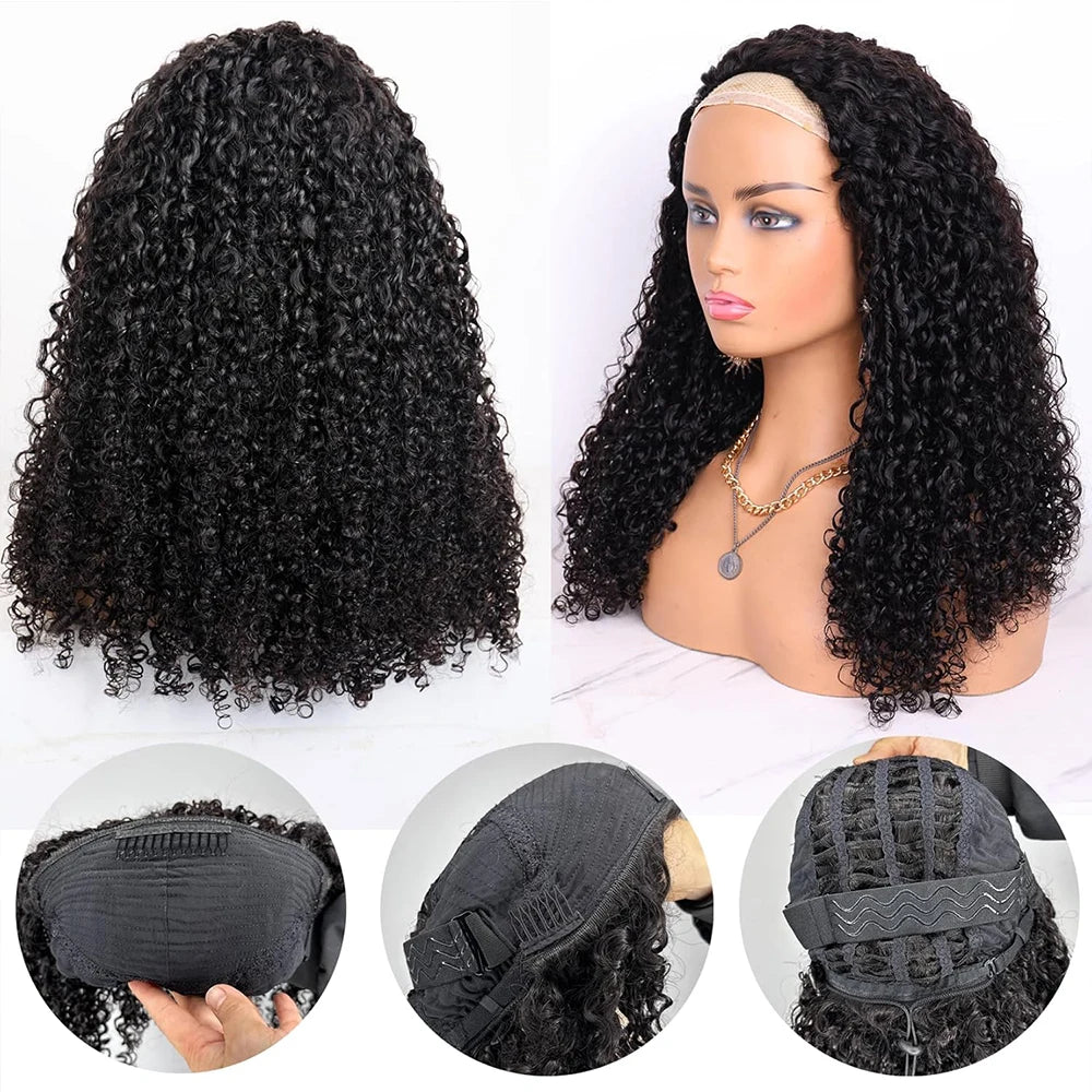 Half Wig Human Hair Kinky Curly Glueless Wig Human Hair Ready to Wear 3 IN 1 Half Wig With Drawstring 250 Density Curly Half Wig