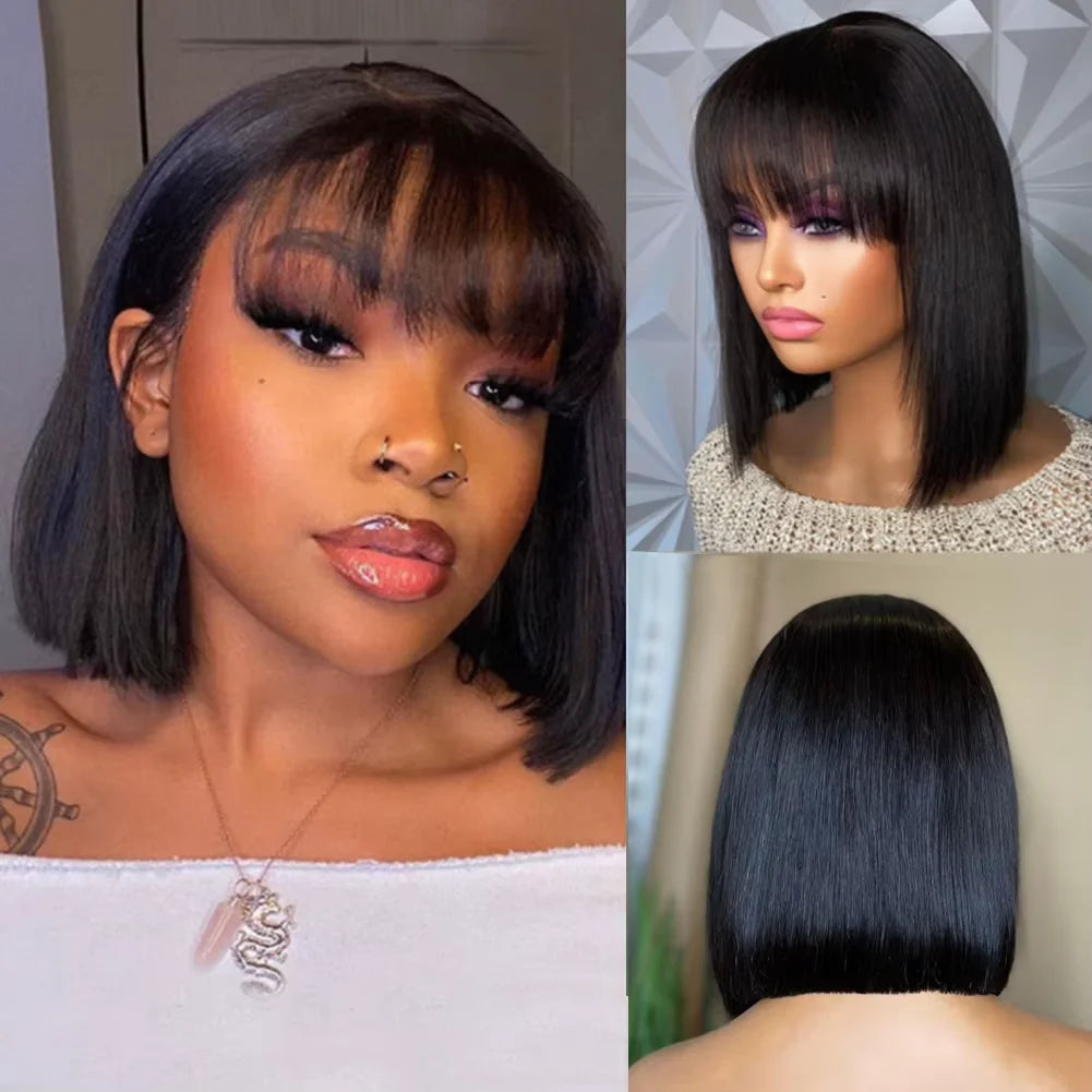 Hot Selling Cheap Bob Wig With Bang Human Virgin Hair Wig Raw Vietnamese Hair Long Silky Straight  None Lace Wig Natural Looking
