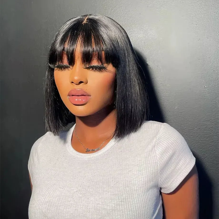 Hot Selling Cheap Bob Wig With Bang Human Virgin Hair Wig Raw Vietnamese Hair Long Silky Straight  None Lace Wig Natural Looking