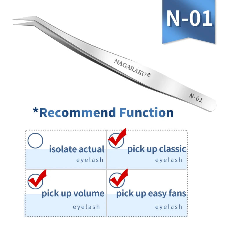 NAGARAKU Eyelash Extension Tweezers Maquiagem Professional Accurate Volume Classical Tweezers Stainless Steel Makeup Tweezers