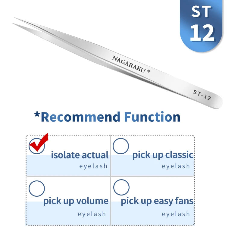 NAGARAKU Eyelash Extension Tweezers Maquiagem Professional Accurate Volume Classical Tweezers Stainless Steel Makeup Tweezers