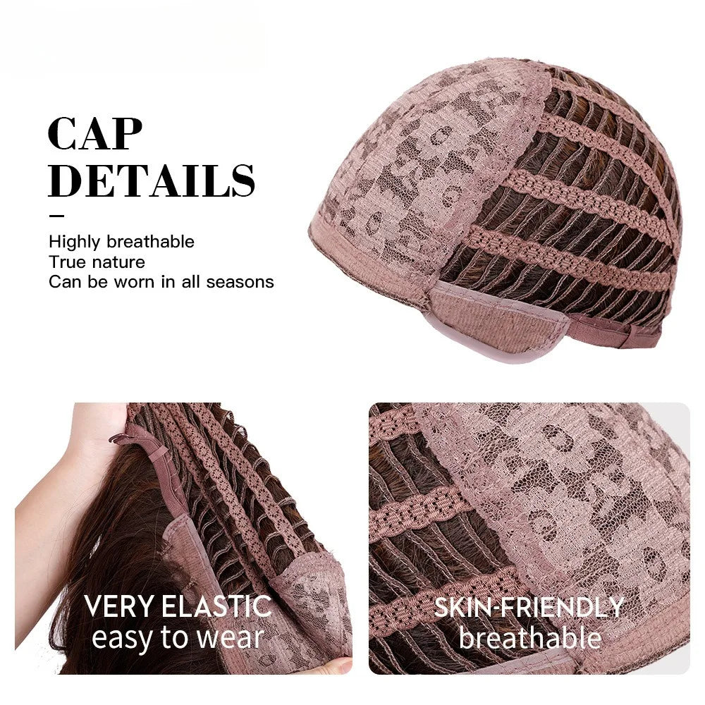 Factory Outlet Heat Resistant Rose Net Wig Straight Black Brown Bangs Synthetic Bob Short Hair High Temperature Fiber High