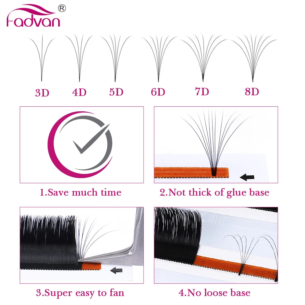 Fadvan Easy Fanning Eyelash Extensions Flora Lash Soft Black Russian Volume Lashes Flare Auto Fan Eyelashes Makeup Natural Cilia