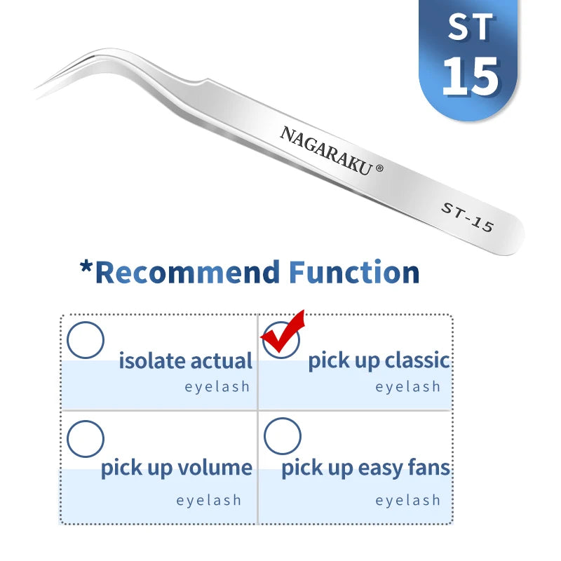 NAGARAKU Eyelash Extension Tweezers Maquiagem Professional Accurate Volume Classical Tweezers Stainless Steel Makeup Tweezers