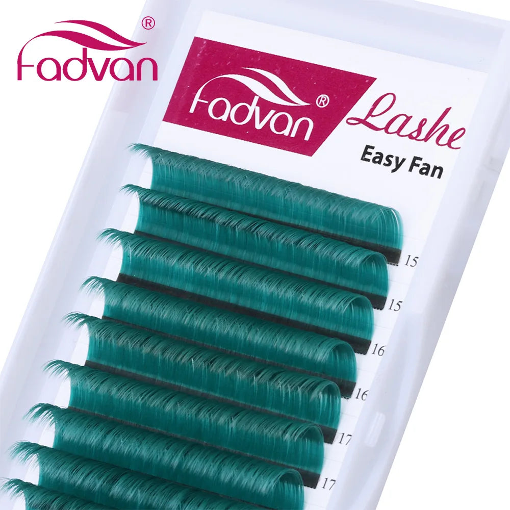 Fadvan Colorful Easy Fanning Eyelash Extensions Red Green Blue Brown Purple Colorful Auto Blooming Makeup Lashes 15-20mm Long