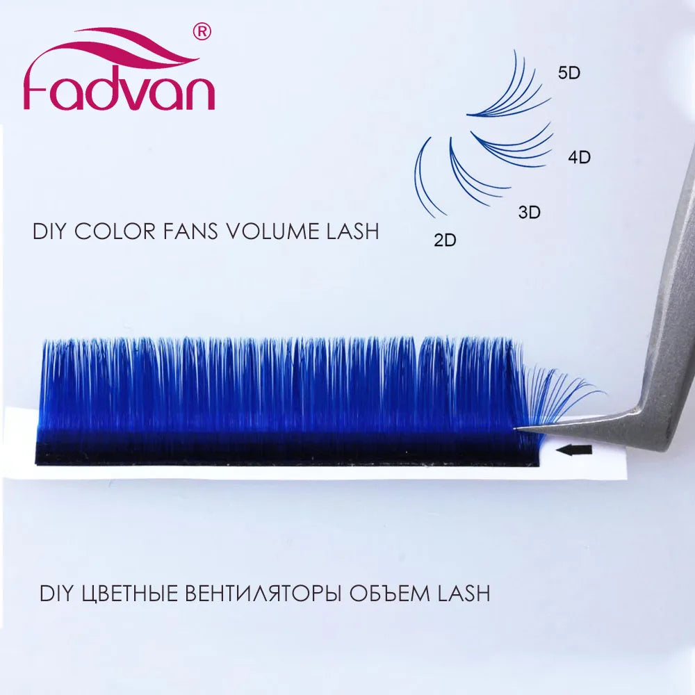 Fadvan Colorful Easy Fanning Eyelash Extensions Red Green Blue Brown Purple Colorful Auto Blooming Makeup Lashes 15-20mm Long