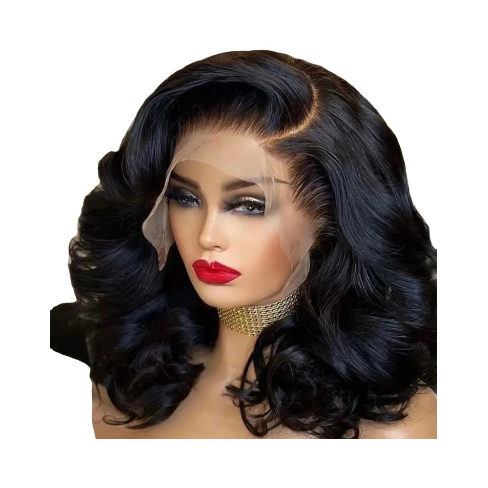Perruque à front en dentelle de haute qualité pour femmes, base en soie transparente, résistante à la chaleur, ondulée lâche profonde bouclée afro noire