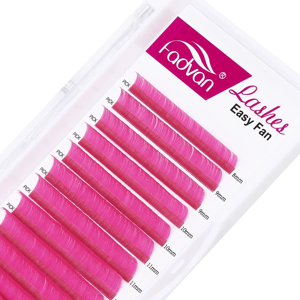 Fadvan Colorful Easy Fanning Eyelash Extensions Red Green Blue Brown Purple Colorful Auto Blooming Makeup Lashes 15-20mm Long