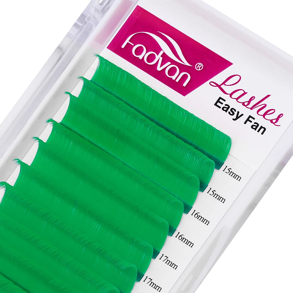 Fadvan Colorful Easy Fanning Eyelash Extensions Red Green Blue Brown Purple Colorful Auto Blooming Makeup Lashes 15-20mm Long