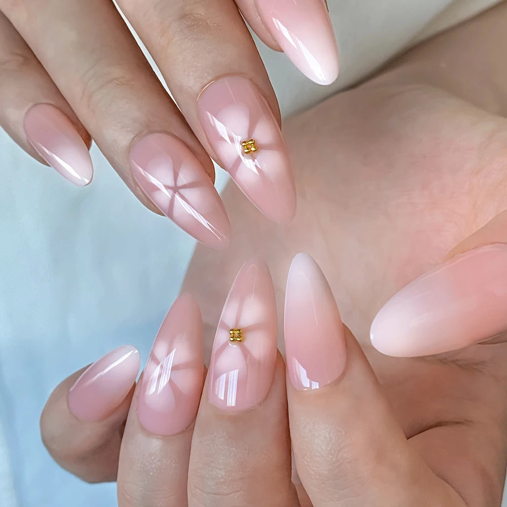 24 pièces ongles faux français cercueil longs rétro fleurs perles caviar design floral doré creux press on Y2k acrylique faux ongles