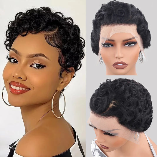 Curly 13x4 HD Lace Front Human Hair Wig Pixie Cut Wigs For Women 100% Human Hair Wigs Pre Plucked Chic Elegent Short Curly Wigs