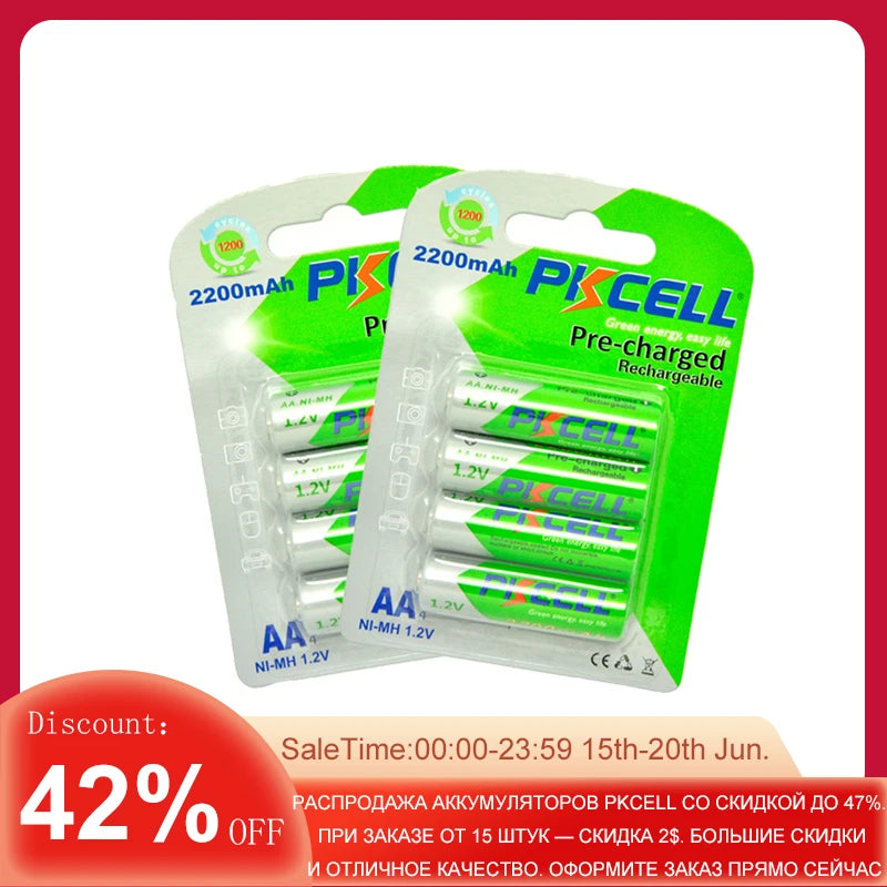 8-Pack PKCELL AA Battery 2200mAh AA Rechargeable Battery 1.2V NI-MH Batteries and 2-Pack Battery Box for Mouse Remote Control Toys
