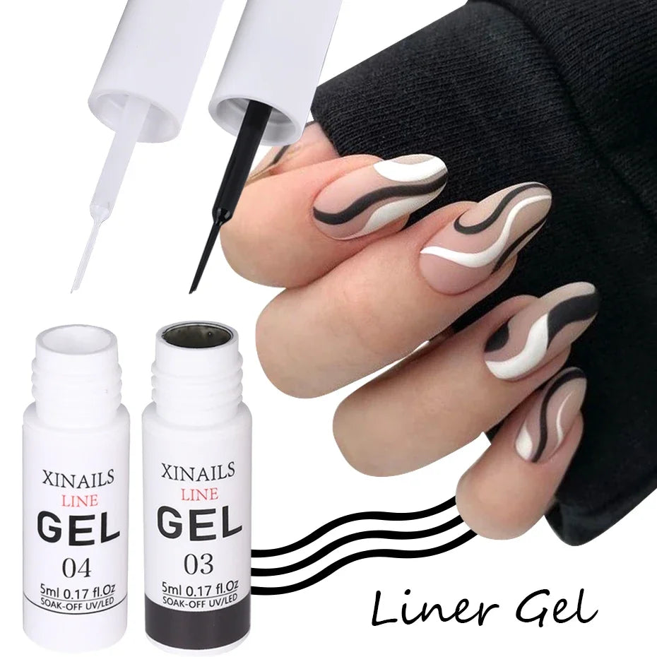 Vernis à ongles gel liner 5ml avec pinceau - Fil soie stylo noir blanc, peinture semi-permanente, outils de graffiti pour dessin et manucure