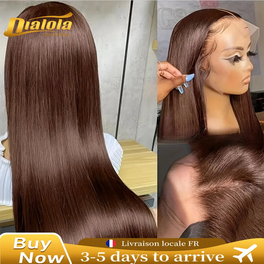 34 Inch #4 Chocolate Brown Straight Lace Front Wigs 13x6 HD Lace Frontal Wig 13x4 Pre Plucked Brazilian Remy Human Hair Wigs 200% 220% Density
