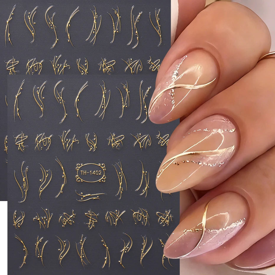 2 pcs Autocollants d’Art d’Ongles Ligne Française Dorée Rayures Irrégulières Décalques d’Ongles Auto-adhésifs Charms Slider Accessoires de Manucure