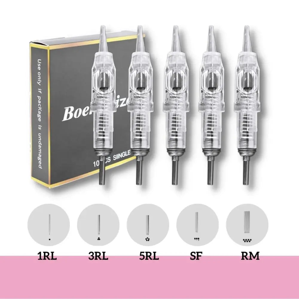 Tattoo Needles 1RL 100-piece Cartridge Needles Disposable Sterilized Tattoo Permanent Makeup Needles Tips for Eyebrow Lip 0.3mm