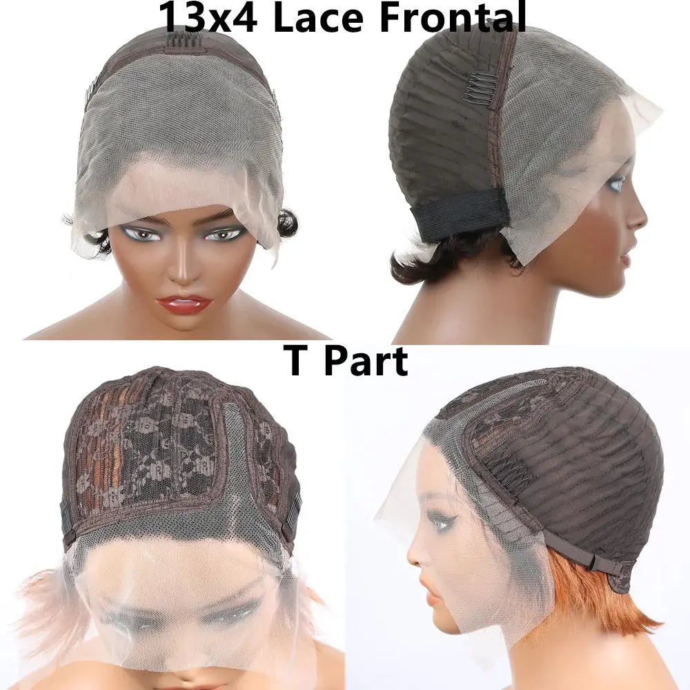 OmbreT1B/99J Short Pixie Cut malaysianRemy Human Hair Wigs To Wear Glueless Straight Hair Perruques Bob Court Cheveux Humains