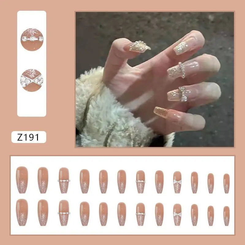 24 pièces ongles en acrylique moyens longs faux ongles amovibles français ensemble de faux ongles à porter couverture complète ballet press-on & 7Y