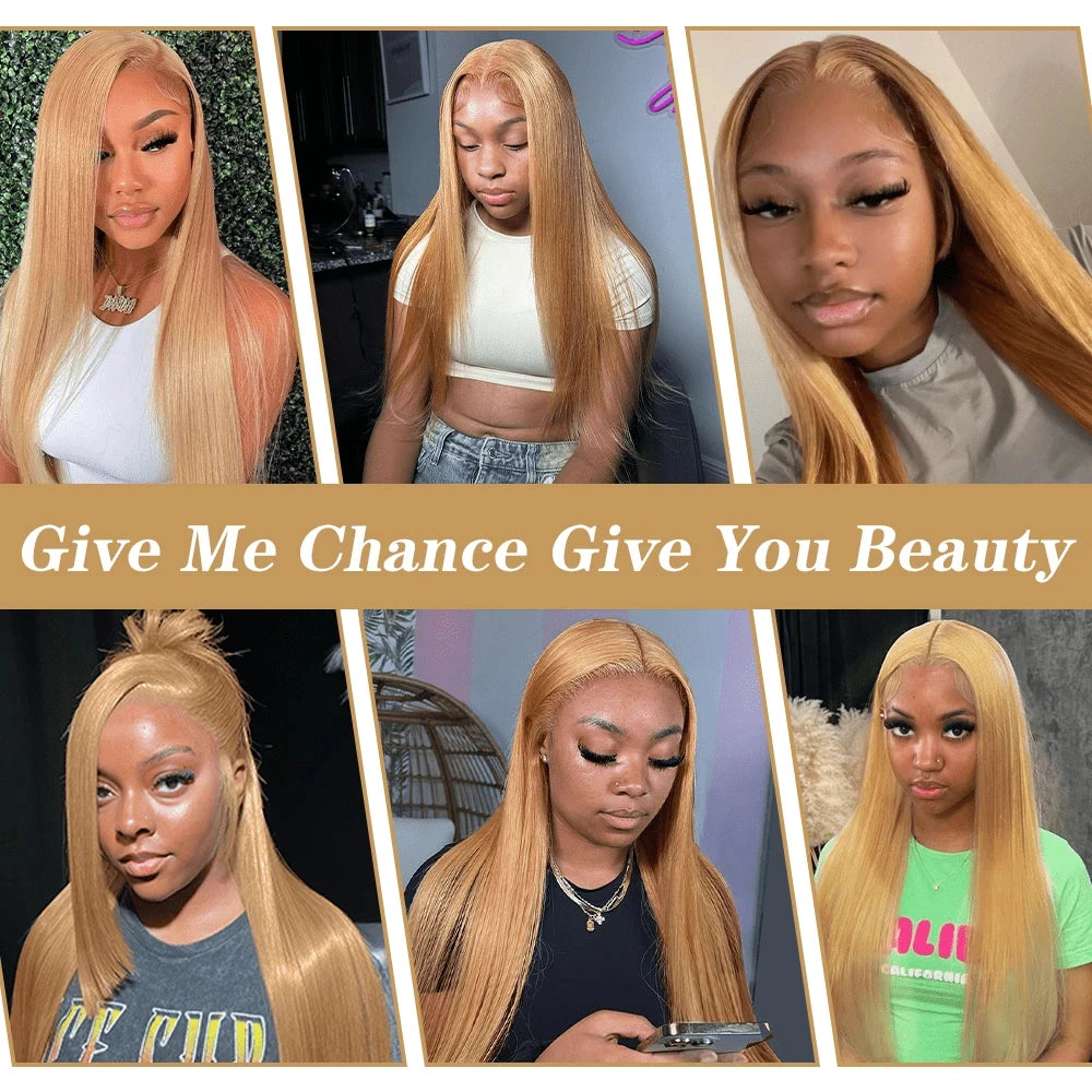 13x6 Honey Blonde Straight HD Lace Human Hair Wig 250 Density 13x6 Brazilian Bone HD Lace Frontal Human Hair Wigs for Women