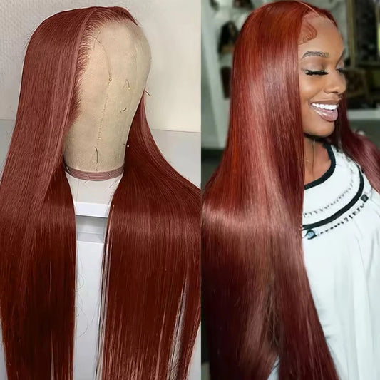 Reddish Brown Human Hair Wigs#33 Straight 13x6 Transparent Lace Frontal Wigs For Women Glueless wig human hair ready to wear