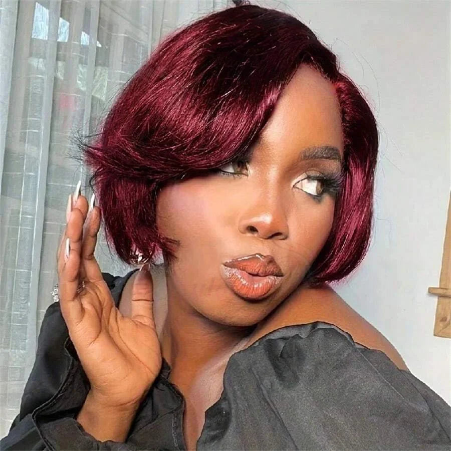 OmbreT1B/99J Short Pixie Cut malaysianRemy Human Hair Wigs To Wear Glueless Straight Hair Perruques Bob Court Cheveux Humains