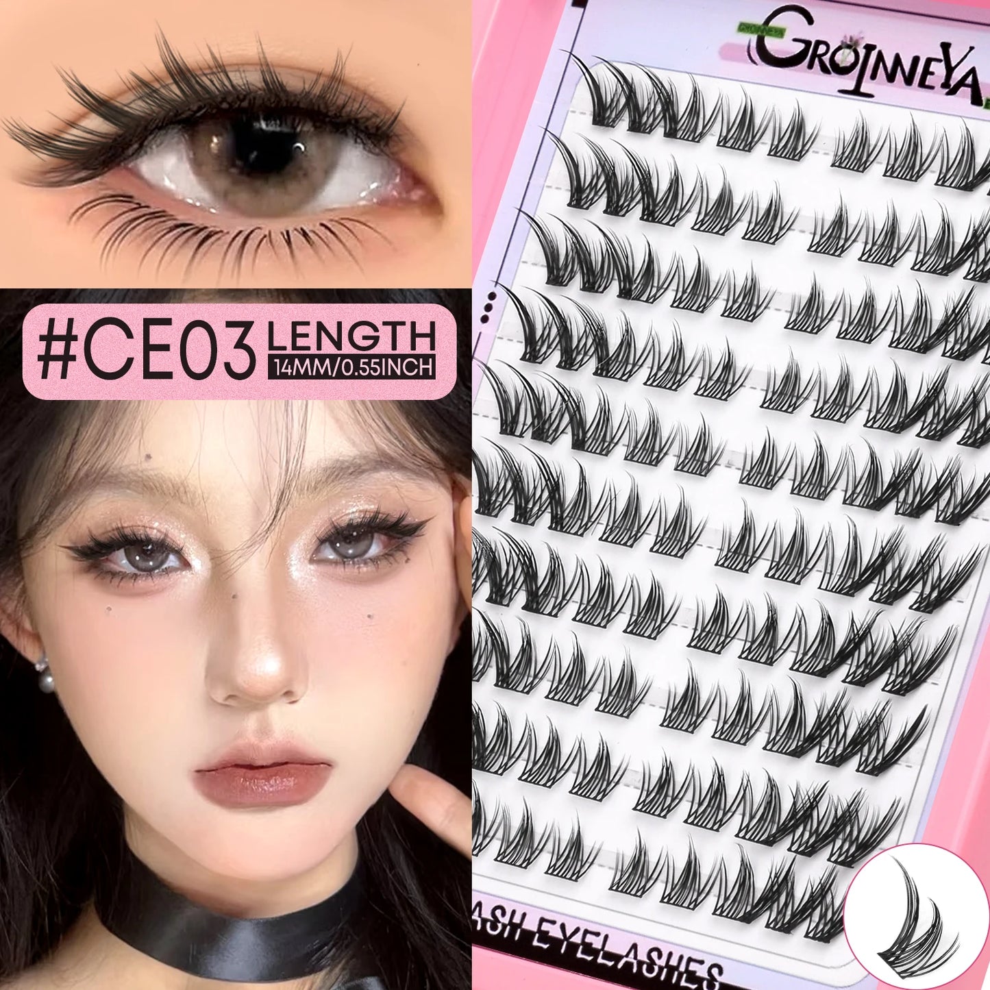 GROINNEYA Eyelashes Clusters Natural Eyelash extension Cluster Lashes Volume Manga Clusters Natural Look Makeup