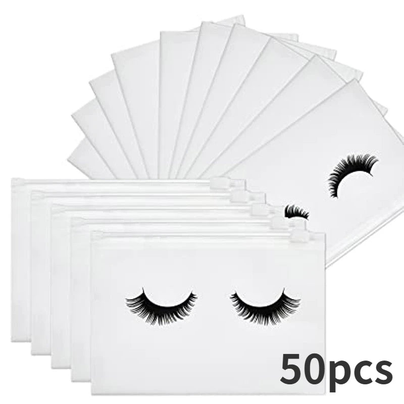 50pcs Eyelash Aftercare Bags Reusable EVA Makeup Bags Toilet Travel Plastic Storage Bag Makeup Pouch Cosmetic With Zipper