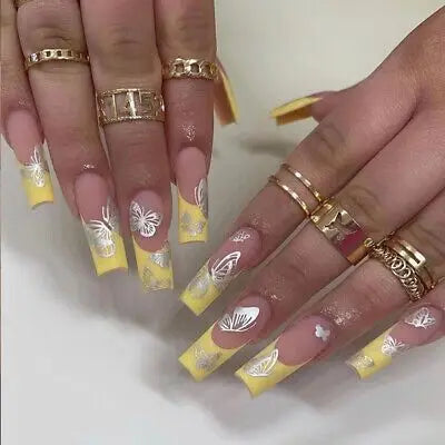 24 faux ongles carrés longs à poser avec imprimé léopard, design français 3D cerise, strass, couvrant entièrement