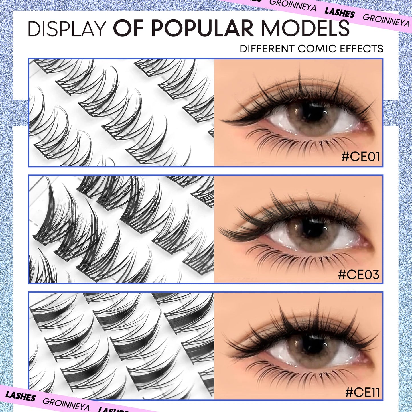 GROINNEYA Eyelashes Clusters Natural Eyelash extension Cluster Lashes Volume Manga Clusters Natural Look Makeup