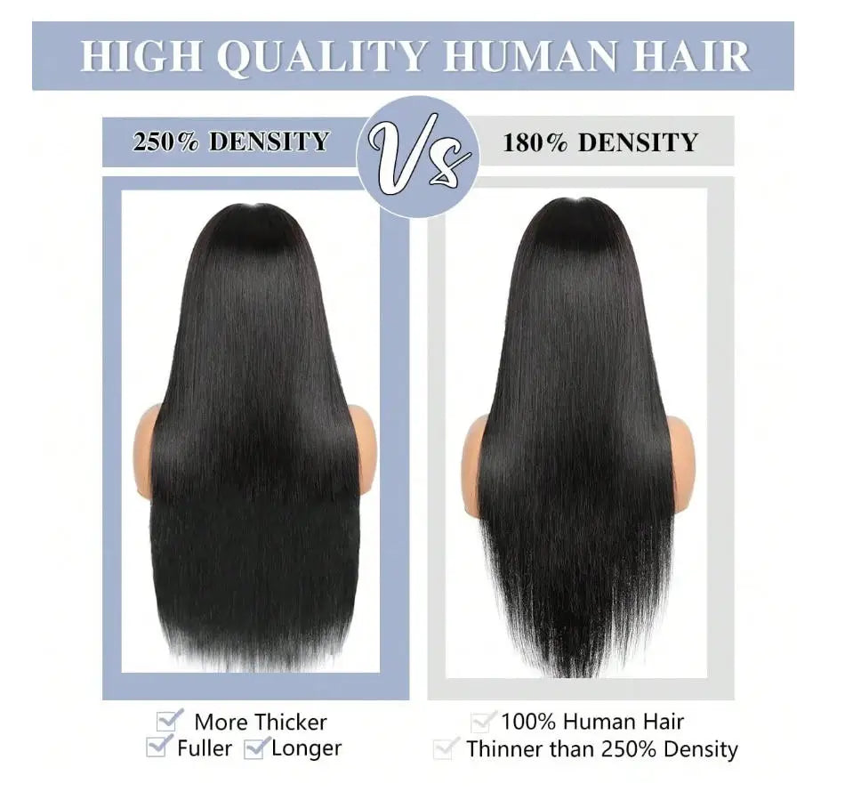 13x6 HD Lace Straight Human Hair Wig Natural Color Pre-Plucked Natural Hairline Remy Hair Glueless Wig For Women