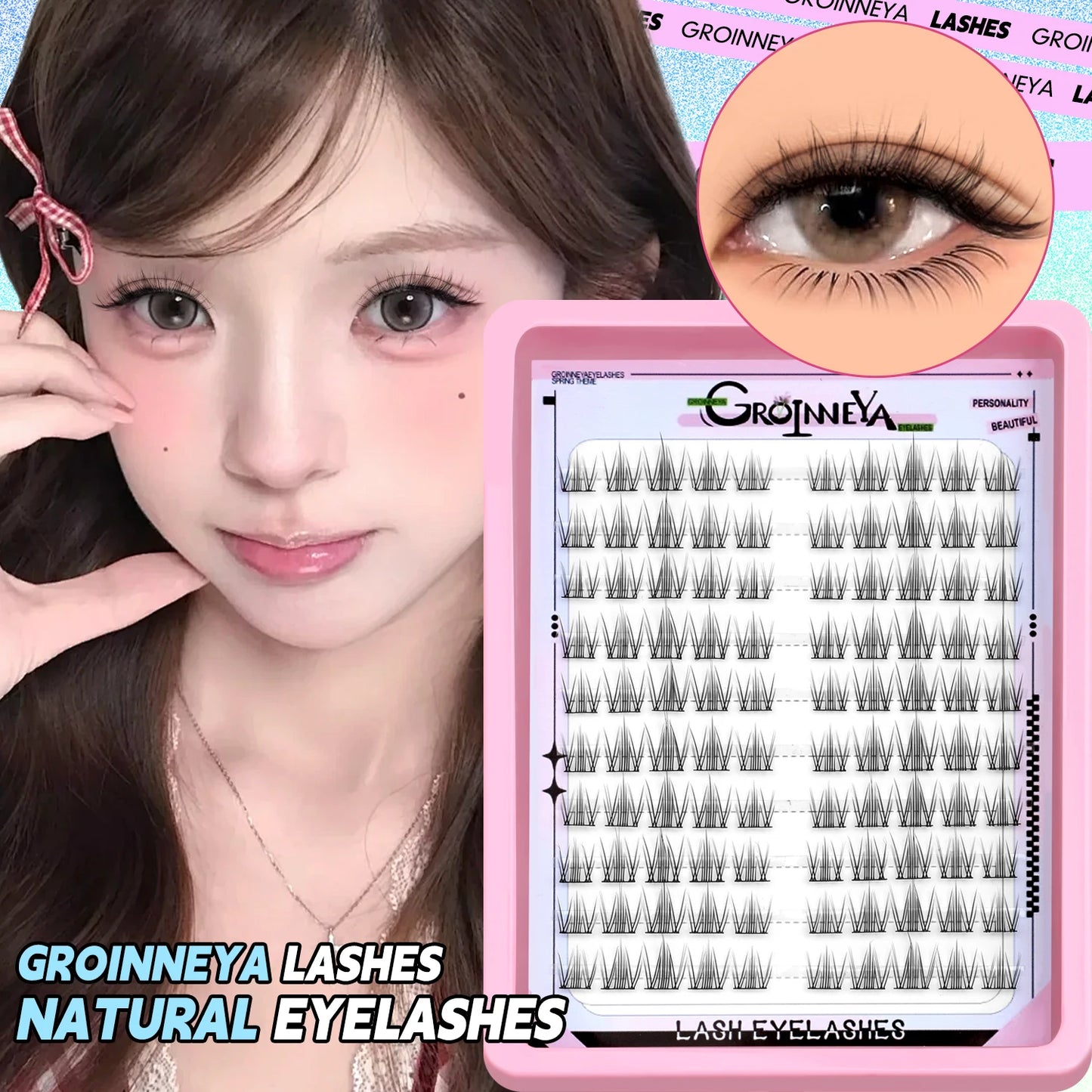 GROINNEYA Eyelashes Clusters Natural Eyelash extension Cluster Lashes Volume Manga Clusters Natural Look Makeup