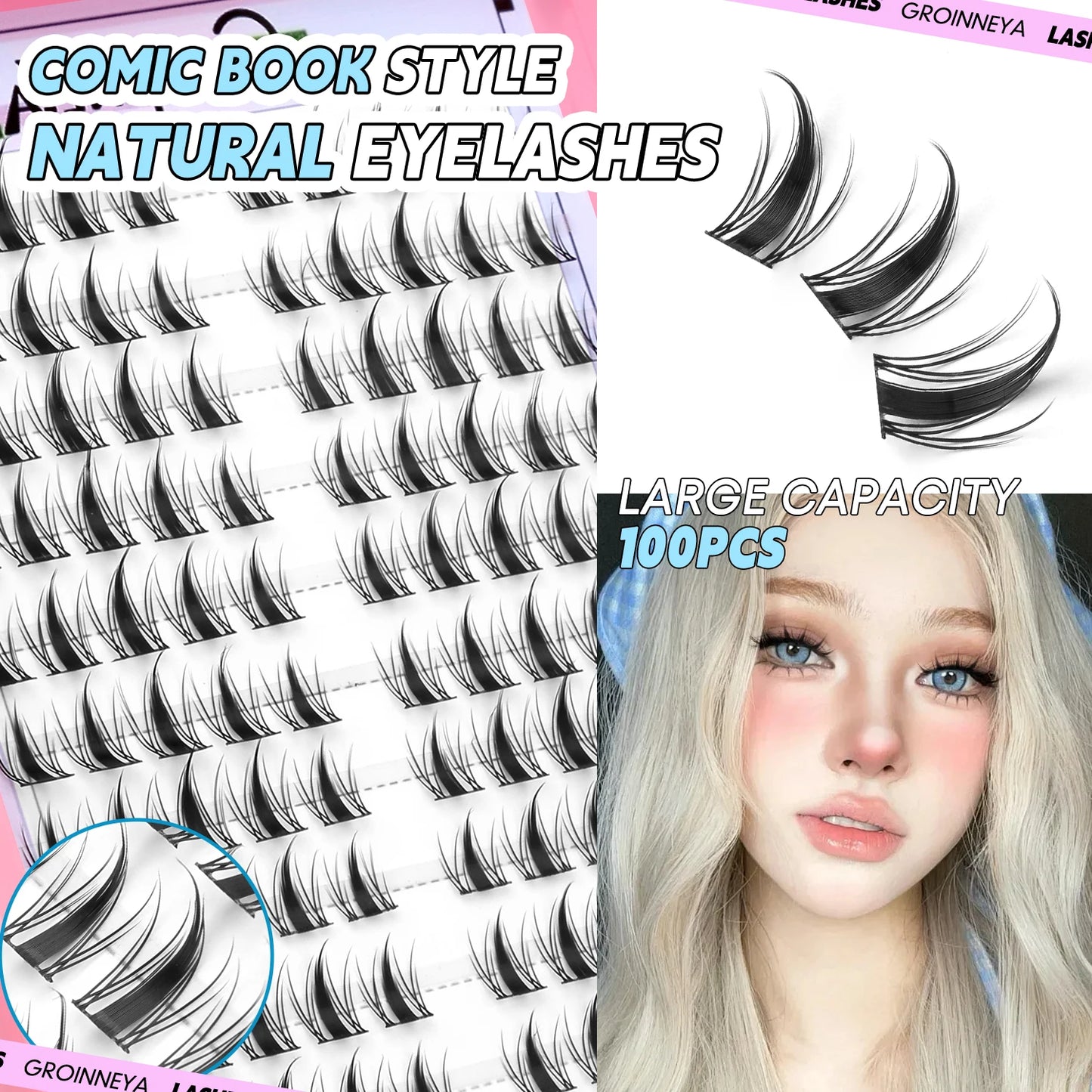 GROINNEYA Eyelashes Clusters Natural Eyelash extension Cluster Lashes Volume Manga Clusters Natural Look Makeup