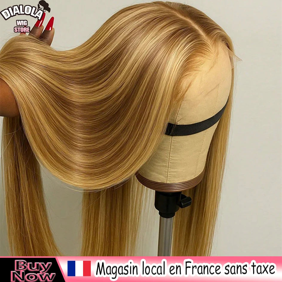 Straight Human Hair Wigs Highlight Ombre 13X6 Hd Lace Frontal Wig Human Hair 200 Density 13X4 Preplucked Brazilian Hair Wig