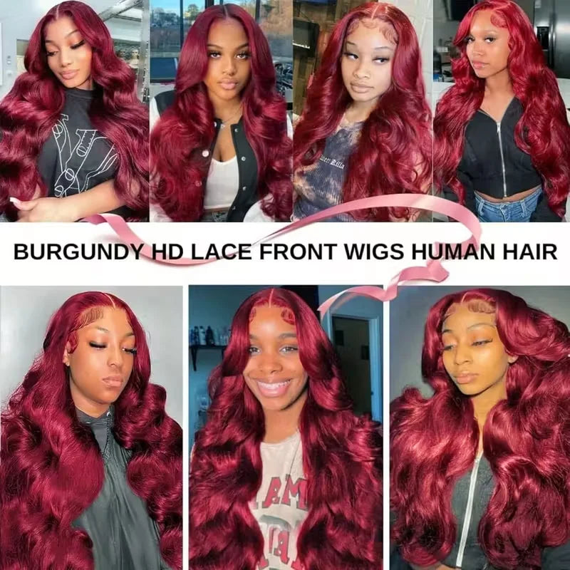 34 Inch 99j Burgundy Lace Front Wigs Human Hair Red Burgundy Wig 250 Density 13x4 Body Wave Lace Front Human Hair Wigs For Women