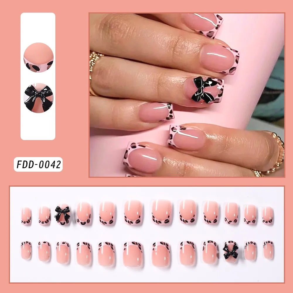 24 pièces ongles en acrylique moyens longs faux ongles amovibles français ensemble de faux ongles à porter couverture complète ballet press-on & 7Y
