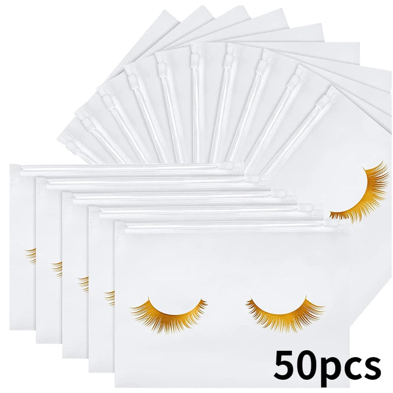 50pcs Eyelash Aftercare Bags Reusable EVA Makeup Bags Toilet Travel Plastic Storage Bag Makeup Pouch Cosmetic With Zipper