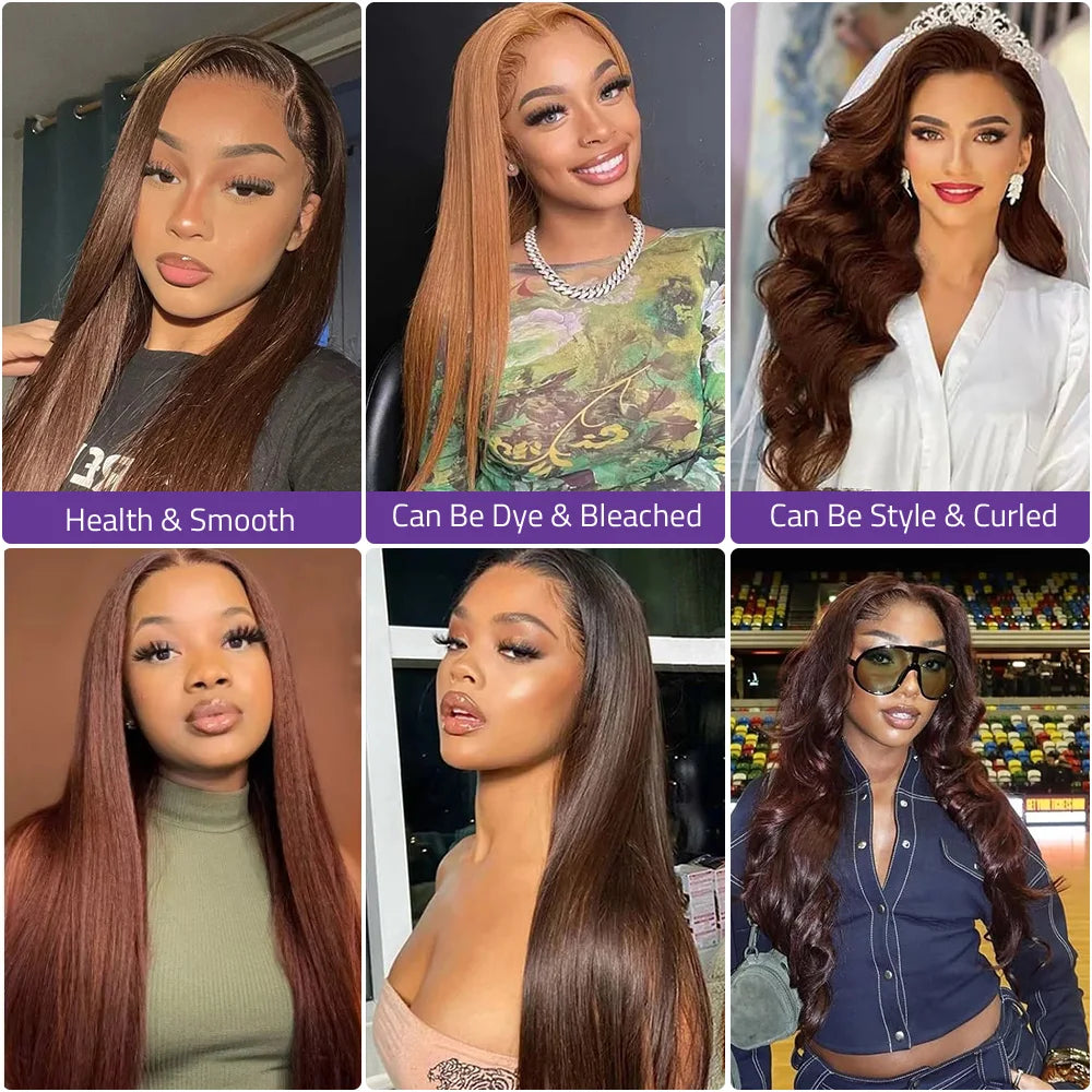 #4 Chocolate Brown Colored Lace Straight Wig 13x6 Transparent Lace Frontal Wig 13x4 HD Lace Pre-Plucked Brazilian Human Hair Wig