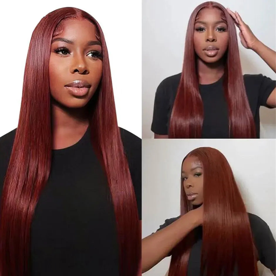 Reddish Brown Human Hair Wigs#33 Straight 13x6 Transparent Lace Frontal Wigs For Women Glueless wig human hair ready to wear