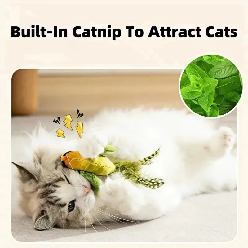 The pet cat toy emulates the sound of a bird to amuse the cat, with an elastic rope to relieve boredom and resist scratching and biting.