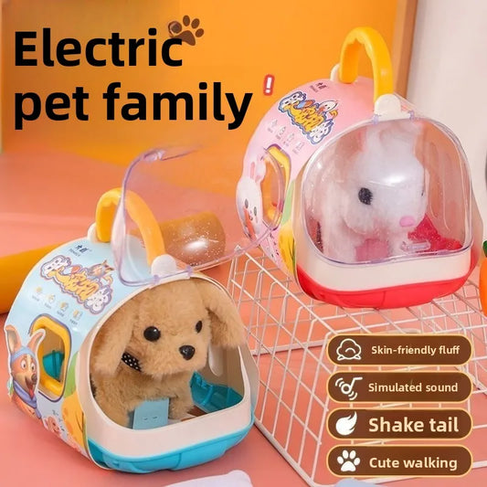 New Children's Simulation Electric Plush Animal Toys, Play House Gifts for Boys and Girls with Sound Pet Toy Sets with Cages!