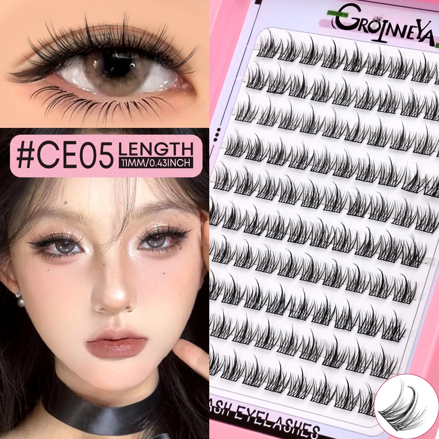 GROINNEYA Eyelashes Clusters Natural Eyelash extension Cluster Lashes Volume Manga Clusters Natural Look Makeup