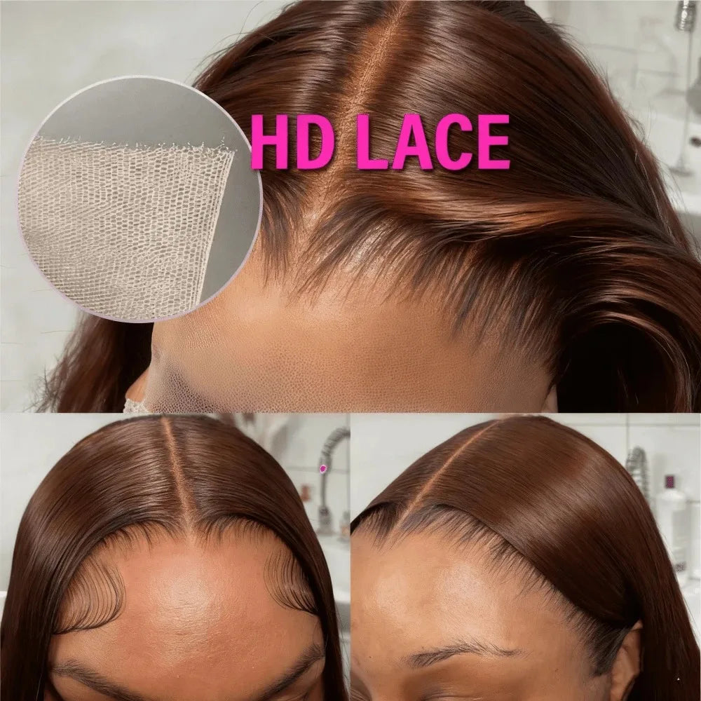 Chocolate Brown Straight Wig 13x4 Lace Front Brazilian Human Hair Wigs Pre Plucked With Baby Hair