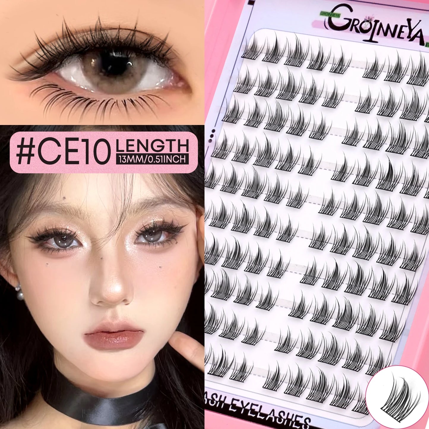GROINNEYA Eyelashes Clusters Natural Eyelash extension Cluster Lashes Volume Manga Clusters Natural Look Makeup