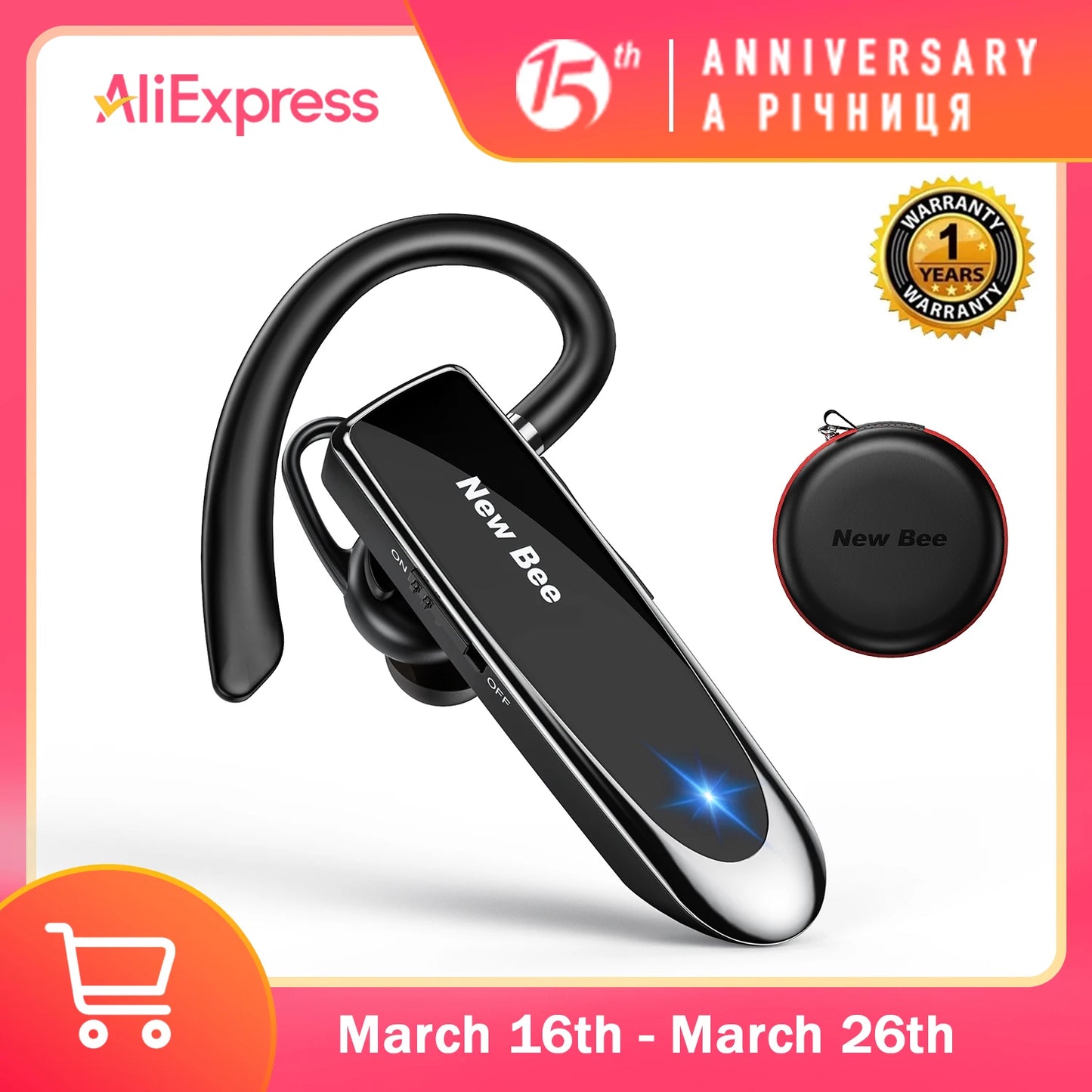 New Bee Bluetooth Earphones V5.0 Headset Wireless Headphones Business Hands-free Earbuds 24H Talk Time Earpiece with Microphone
