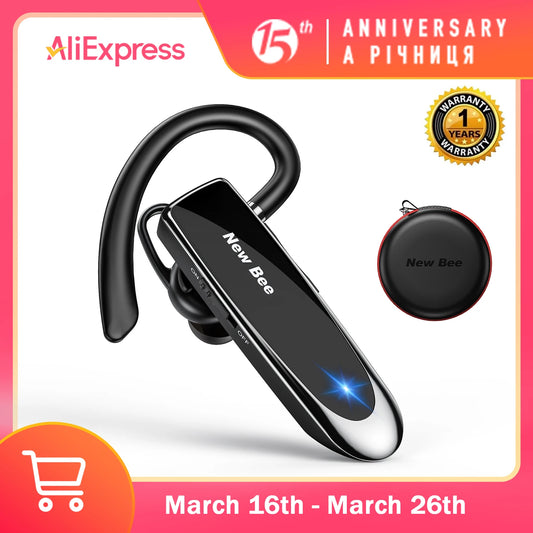 New Bee Bluetooth Earphones V5.0 Headset Wireless Headphones Business Hands-free Earbuds 24H Talk Time Earpiece with Microphone